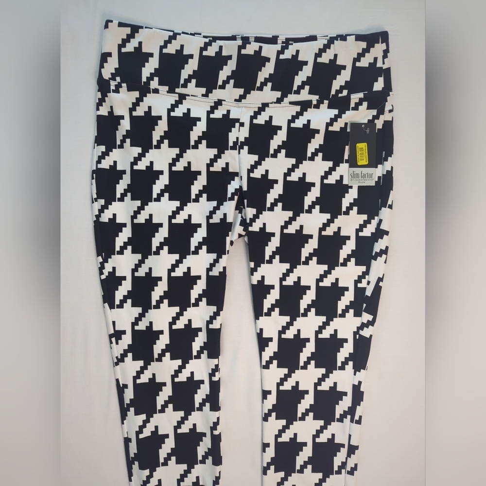 NWT Slim Factor By Investments Plus Blk/Wht Houndstooth Big Pattern Size XL